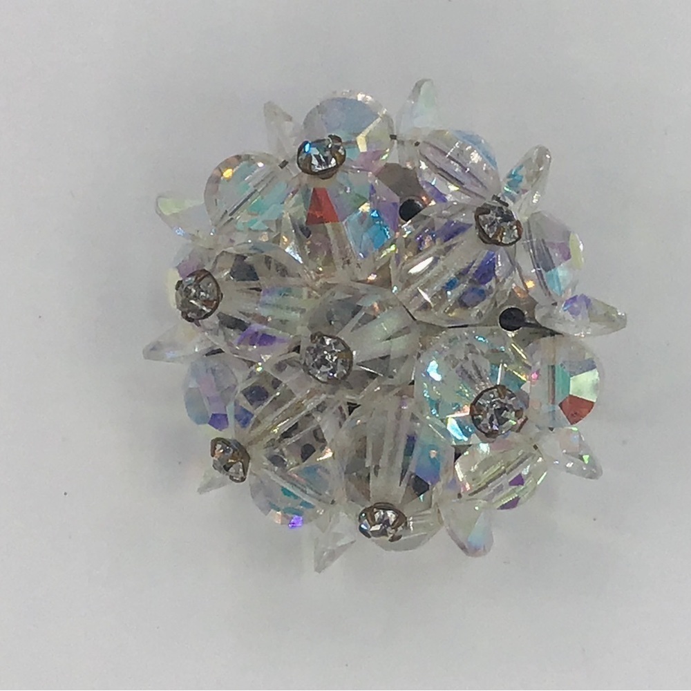 Vtg Brooch AB Aurora Borealis 3D Domed Crystal Pin Rhinestone Cluster Estate